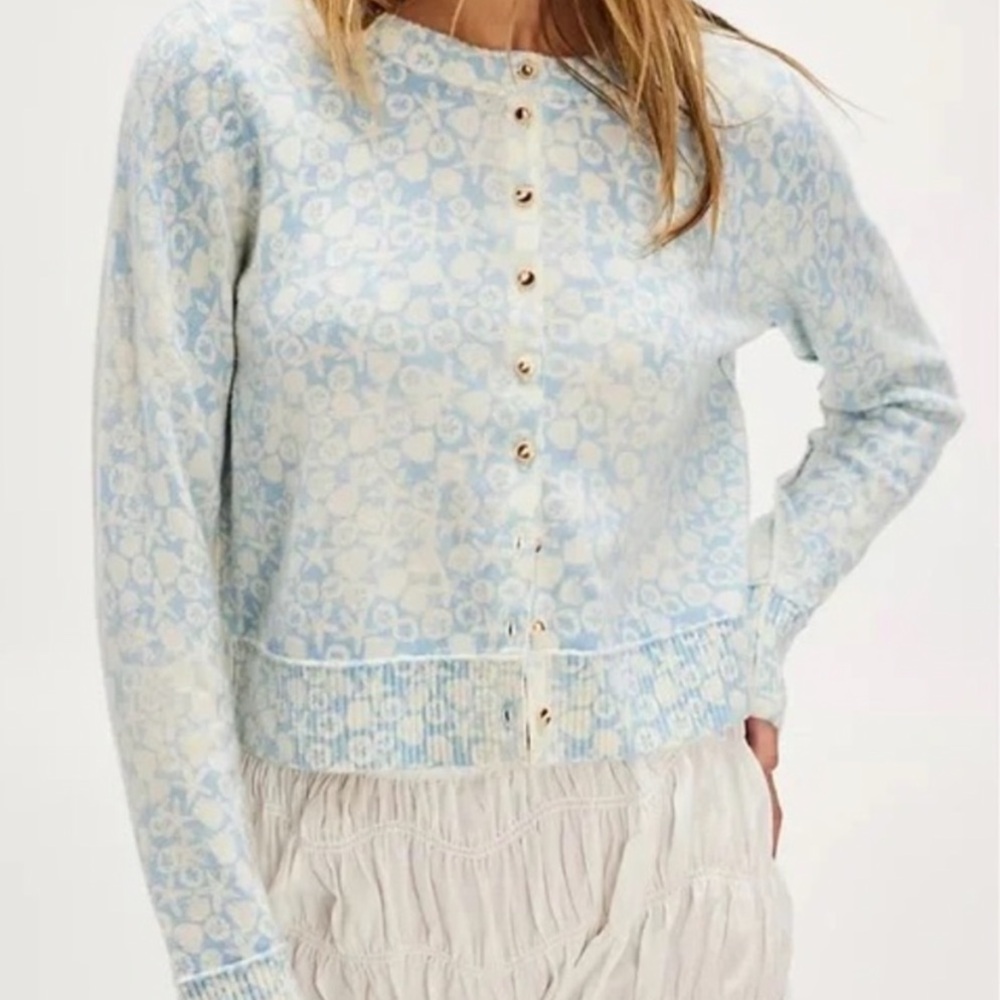 Free people Nocturnal Patterned Cashmere Cardi sea shell combo